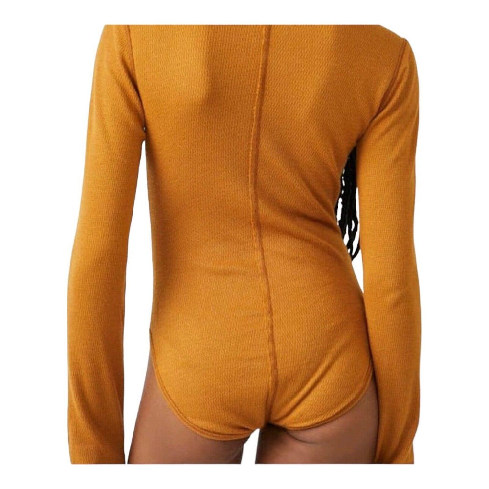 Free People Sloane Bodysuit Thermal Dark Yellow XS New - Picture 10 of 13